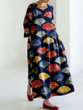 Comstylish Japanese Style Color Fan Loose Round Neck Dress