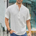 Men's Casual Stripes Art Linen Blend Shirt elevenforest