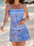 Purple Vintage Flowers Print Square Neck Tankini Set