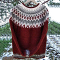 Unisex Vintage Red Icelandic Knit Jacquard Warmth Crew Neck Sweater elevenforest