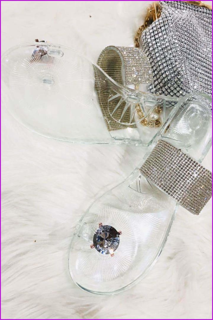 Bling Rhinestone Beach Sandals Waterproof Flat Slippers F2290