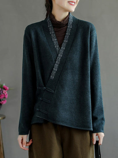 Color Embroidered Wool Blend Cardigan Top