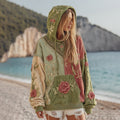 Women's Rose Floral Embroidery Patchwork Cozy Warm Hoodie elevenforest