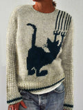 Funny Black Cat Knit Art Cozy Sweater elevenforest
