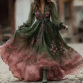 Women's Pink Rose Gradient Linen V-neck Dress