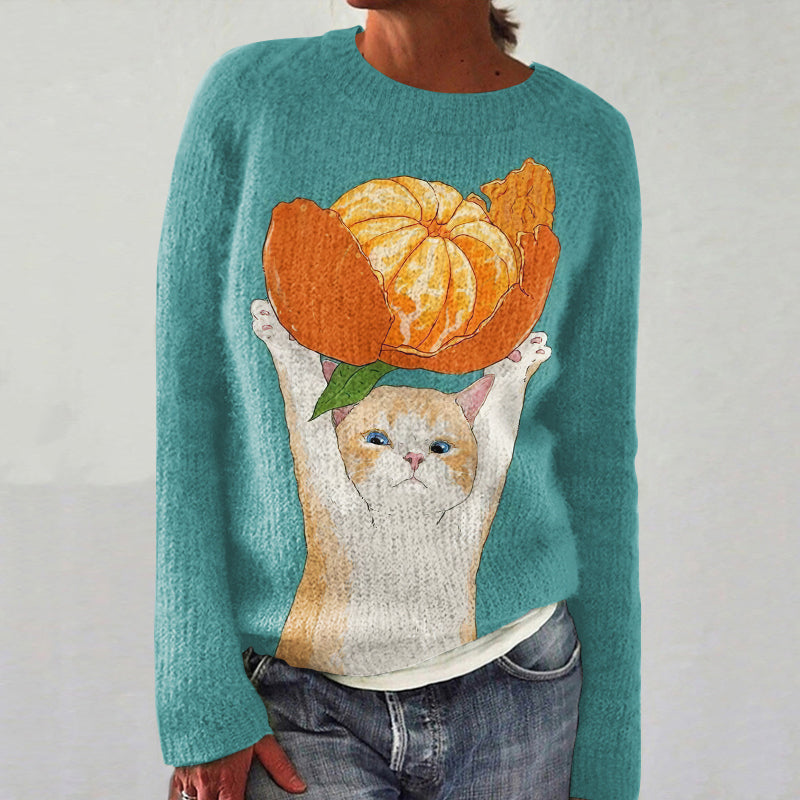 Cute Cat Art Print Women's Sweater elevenforest