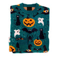 Retro Fall Ghost Halloween Black Cat Printed Women's Sweater artswardrobe