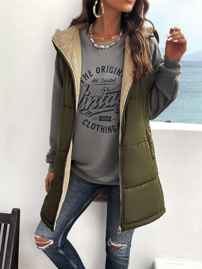 Fall and Forever Hooded Puffer Vest - Olive