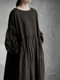 Black Linen Pleated Loose Maxi Dress elevenforest