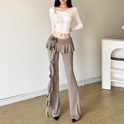 Taruxy Flower Ribbons Straight Pants for Color High Strecth Folds Patchwork Female Summer Trousers