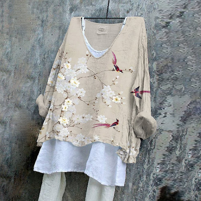 Comstylish Floral Print V-Neck Casual Blouse
