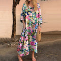 Women's Watercolor Floral Print Comfort Linen Dress elevenforest