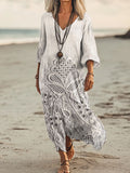 Women's Floral Embellished Pattern Art Print Pocket Cotton Dress