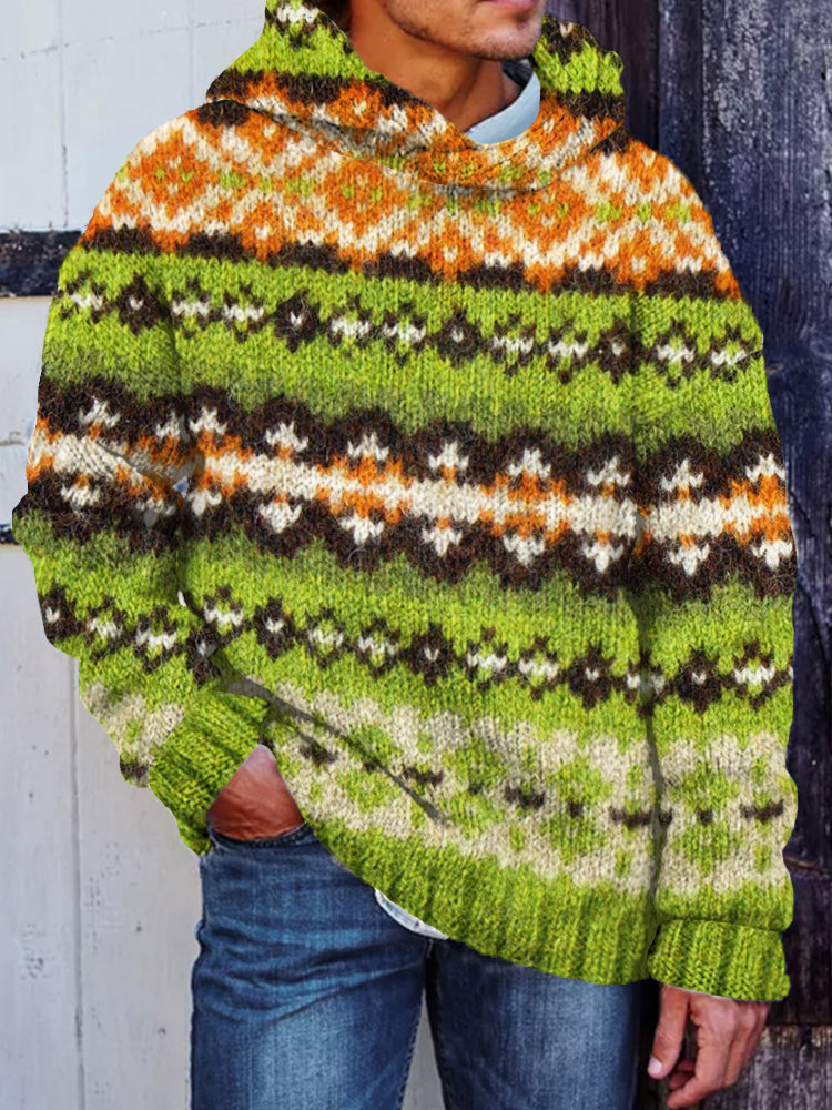 Men's Scottish Fairisle Knit Pattern Cozy Hooded Sweater artswardrobe
