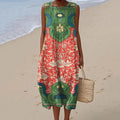 Vintage Loose Floral Art Sleeveless Cotton And Linen Tank Dress elevenforest