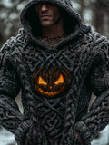 Halloween Viking Evil Pumpkin Light Men's Chunky Knit Hooded Sweater artswardrobe