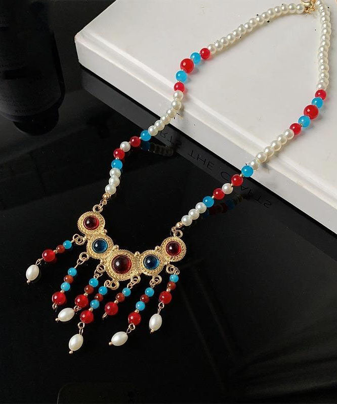 Rainbow Copper Alloy Glass Pearl Resin Coloured Glaze Pendant Necklace