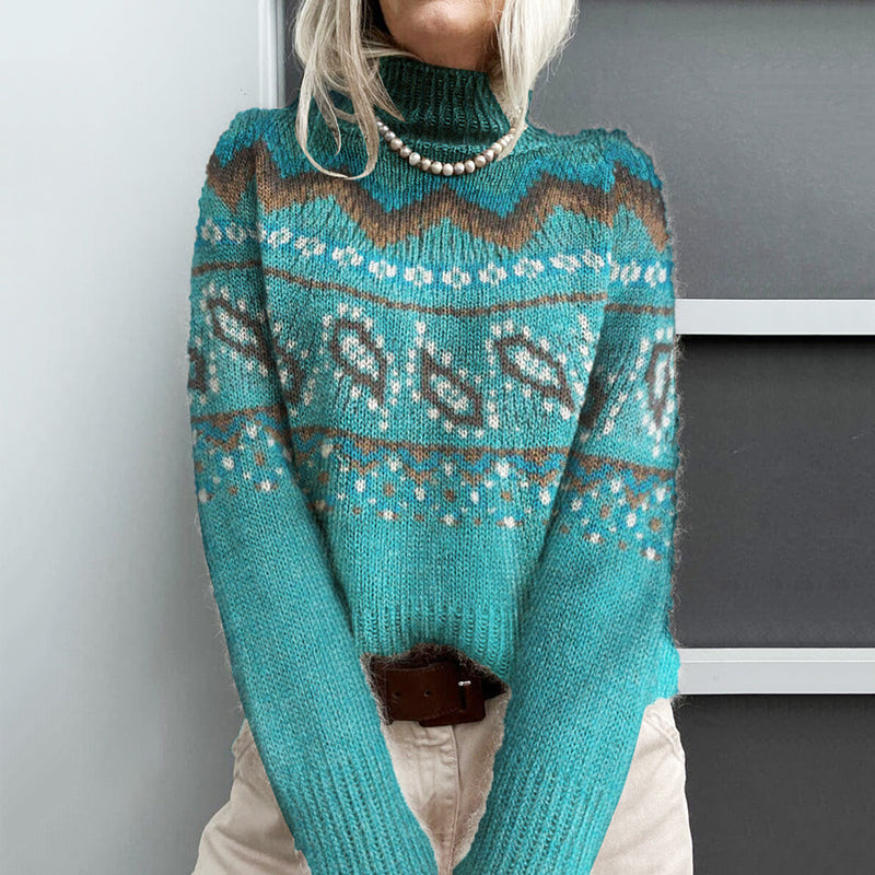 Vintage Icelandic Ethnic Floral Knitted Turtleneck Sweater elevenforest