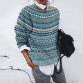 Vintage Geometric Jacquard Pattern Crew Neck Sweater elevenforest