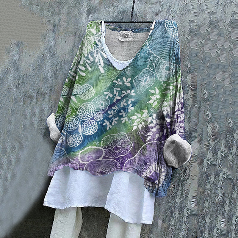 Vintage Fantasy Floral Art Pattern Linen Blend Tunic elevenforest