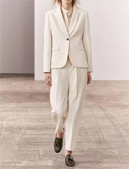 Spring Dress Collar Single Button Slim Fit Blazer High Waist Pleated Blouse Pants