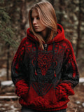 Women's Vintage Viking Tribal Celtic Skull Gradient Art Chunky Knit Hooded Sweater elevenforest