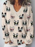 Comstylish Funny Dogs With Glasses Print Women's V-Neck Sweater