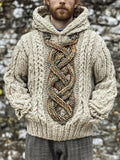 Celtic Knot Knit Pattern Men's Hooded Sweater elevenforest