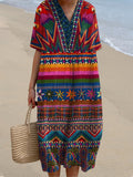 Women's Bohemian Inspired Print Linen Blend Vintage Dress elevenforest