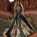 Women's Gradient Viking Linen V Neck Comfy Maxi Dress elevenforest