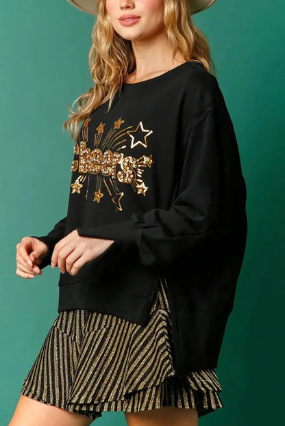 Christmas Sequin Round Neck Long Sleeve Sweatshirt