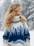 Comstylish Women's Winter Snow And Ice Forest Design High Neck Tight Knit Sweater