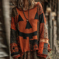 Halloween Pumpkin Face Art Cozy Knit Sweater