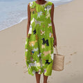 Women's Dog Art Print Crew Neck Tank Midi Dress elevenforest
