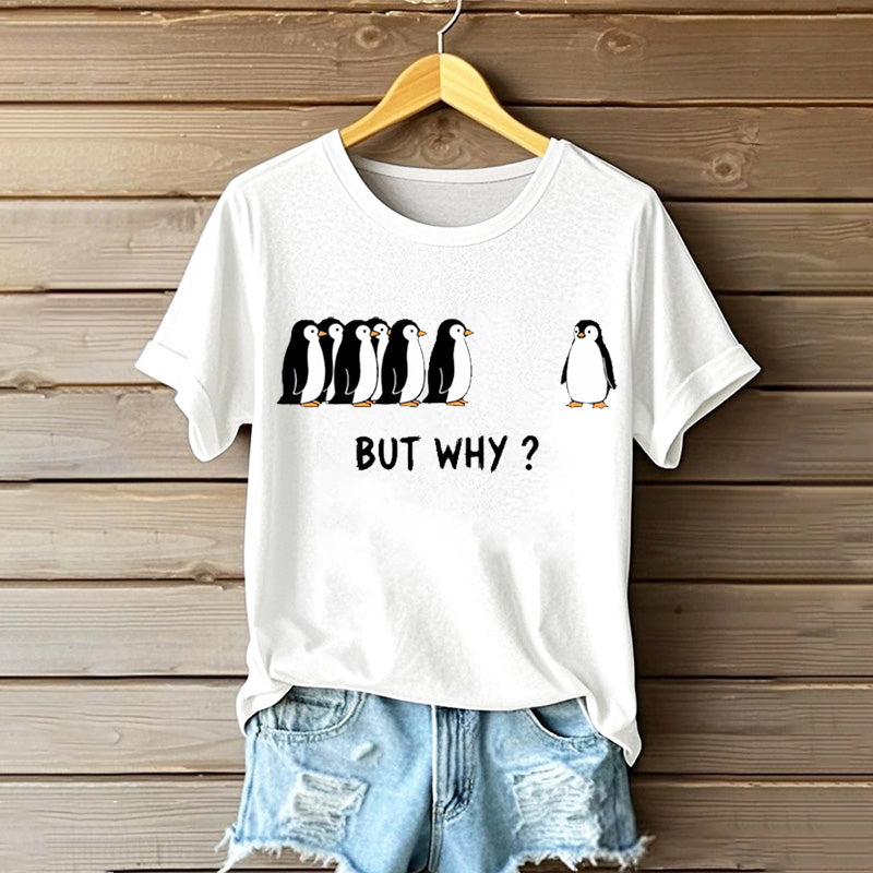 Comstylish Solitary Nihilist Penguin Minimalist T-shirt Short Sleeve