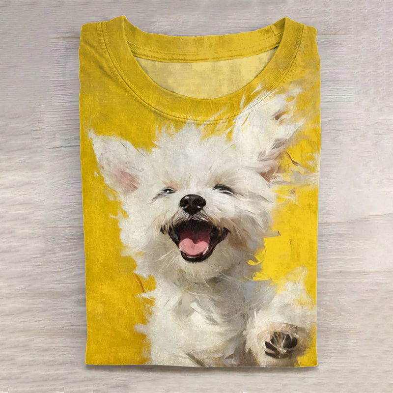 Comstylish Women's Happy Puppy Art Vintage Washed T Shirt