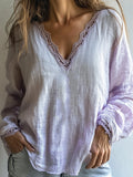 Vintage Boho Gradient Lace Hem Linen Blend Tunic elevenforest
