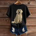 Vintage Classic Fuzzy Golden Retriever Dog Felt  Inspired Short Sleeve Cozy Knit Sweater elevenforest