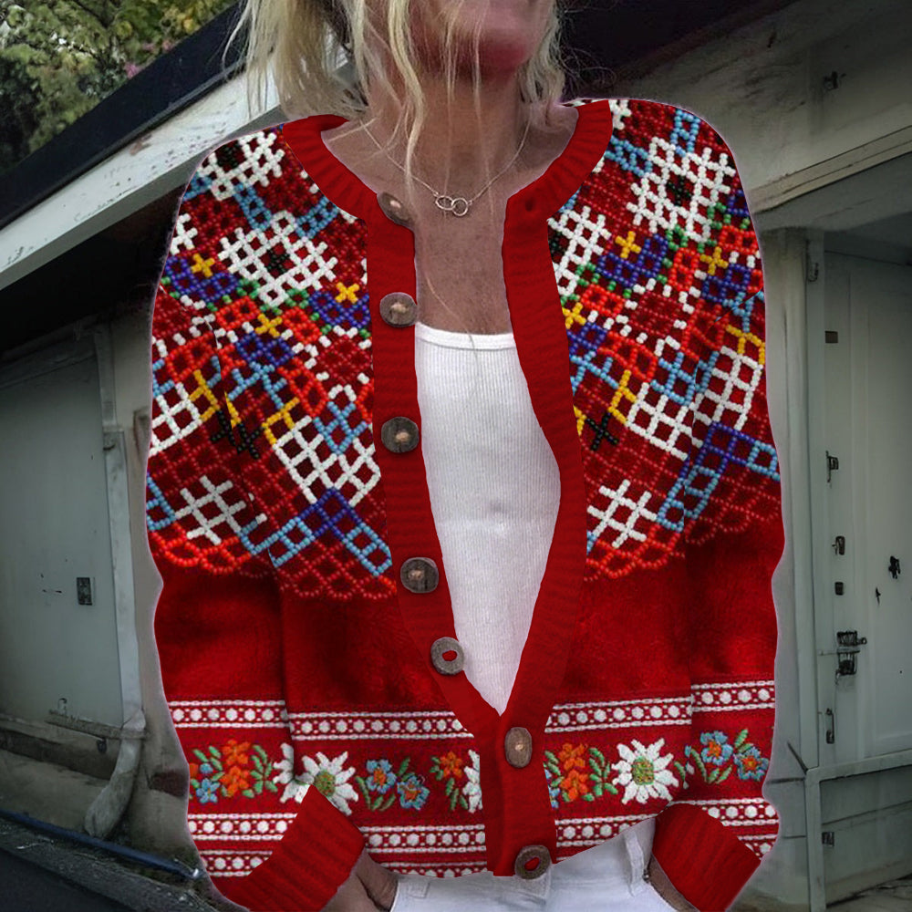 Comstylish Greenland National Costume Inspired Pattern Cozy Knit Cardigan