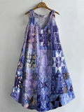 Women's Patchwork Print V-neck Pocket Cotton Dress