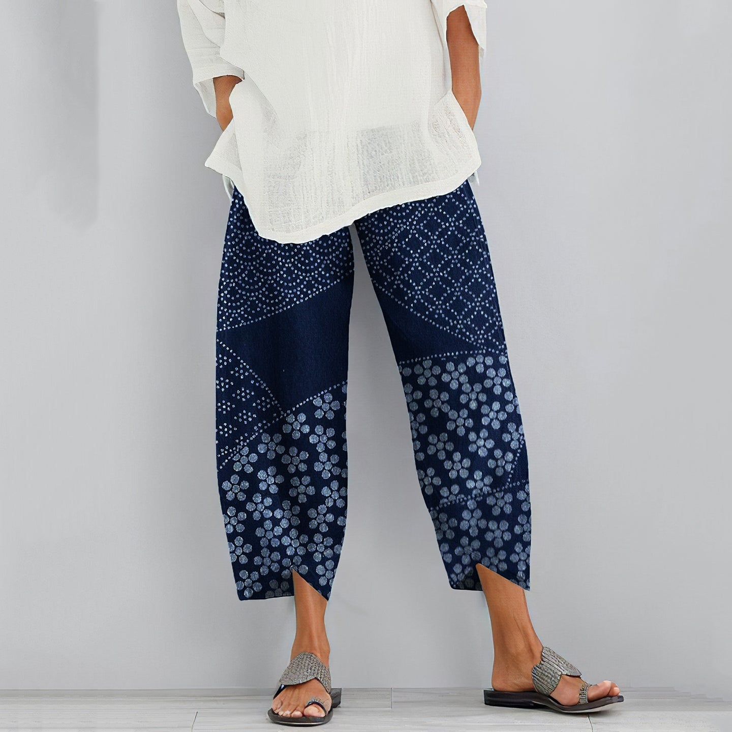 Comstylish Japanese Floral Art Printed Casual Pants