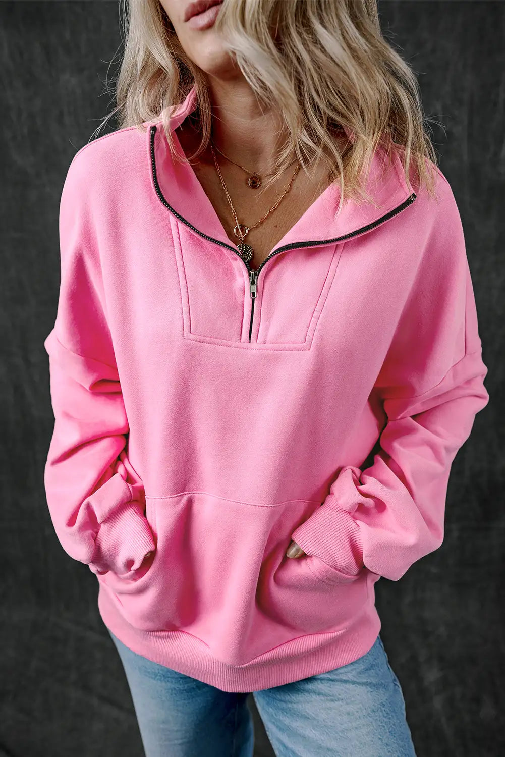 Bonbon Zip Up Kangaroo Pocket Sweatshirt