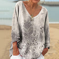 Vintage Embroidered Floral V-neck Linen Blend T-shirt elevenforest