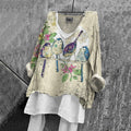Comstylish Women's Vintage Birds And Floral Pattern Comfortable Shirt