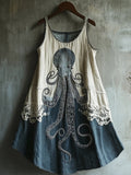 Octopus Pattern Lace Patchwork Linen Blend Dress elevenforest