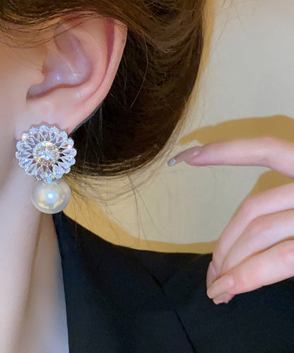 Silk Copper Zircon Pearl Drop Earrings