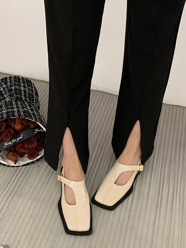 Buckle Hollow Split-joint Square-toe Flat Shoes Loafers