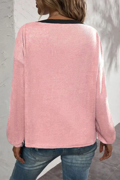 Patchwork Buttons V Neck T-shirts(7 Colors)