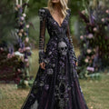 Vintage Skull Skeleton And Purple Roses Flowy Maxi Dress elevenforest