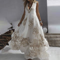 Women's Vintage Floral Embroidery Art Linen Maxi Dress elevenforest